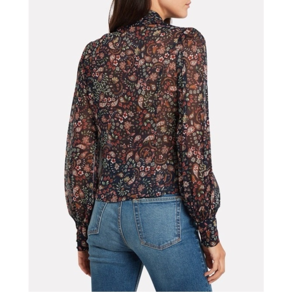 Nicholas Silk Sheer Black Paisley Floral Long-Sleeve Blouse